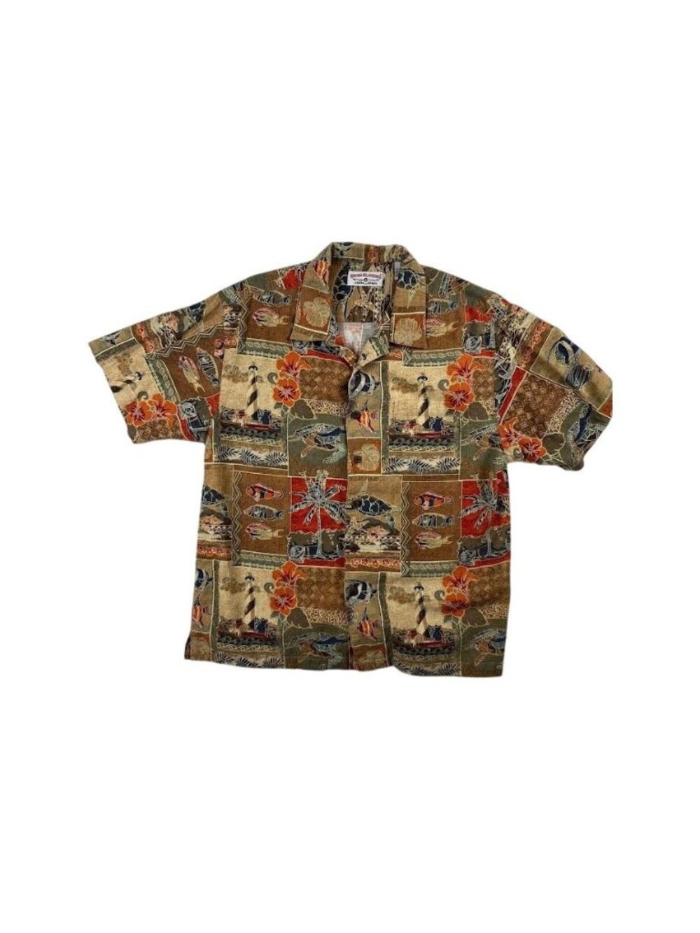 Boca Classics Mens Brown Nautical Print Short Sleeve Camp Shirt L